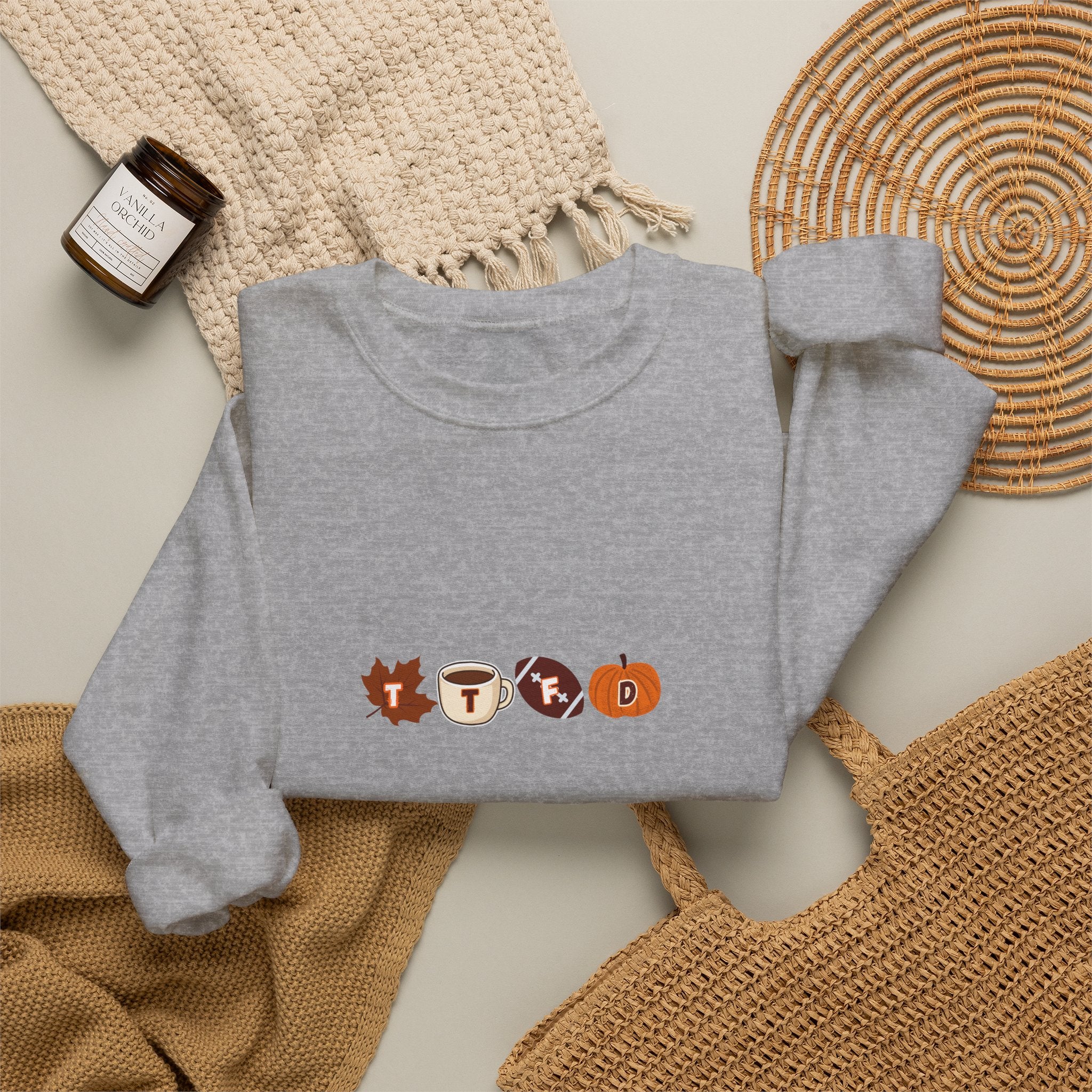Fall Leaves & Pumpkins Crewneck Sweatshirt — Autumn Graphic Pullover