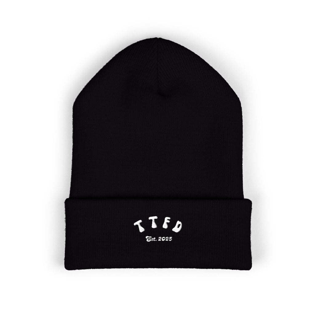 Embroidered 'TIFO' Cuffed Beanie — Cozy Olive Knit Winter Hat