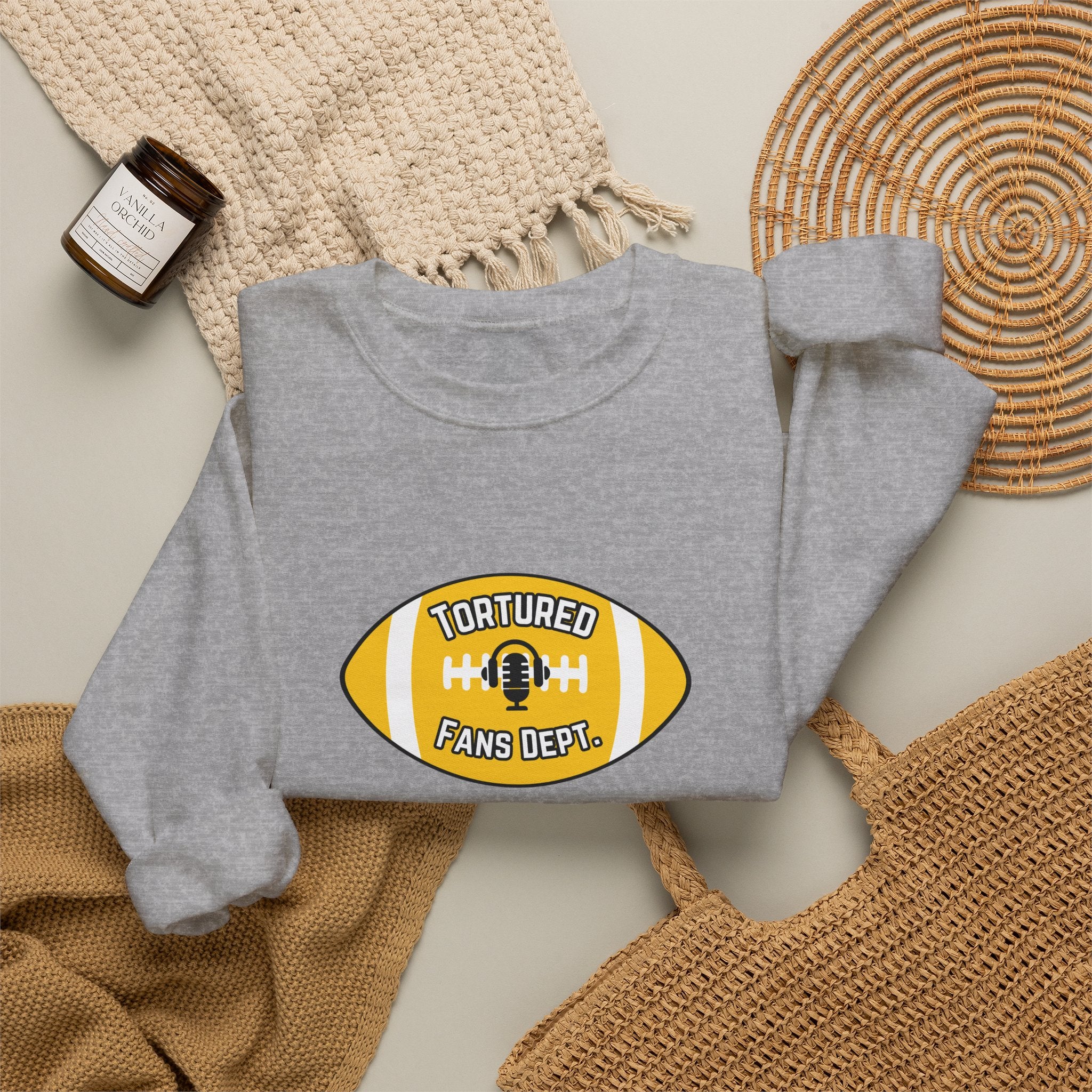 Tortured Fans Dept. Football Crewneck Sweatshirt (Yellow Logo)