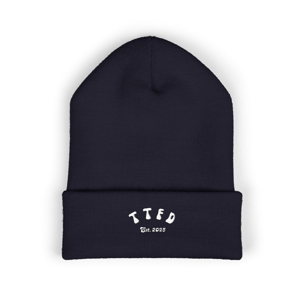Embroidered 'TIFO' Cuffed Beanie — Cozy Olive Knit Winter Hat
