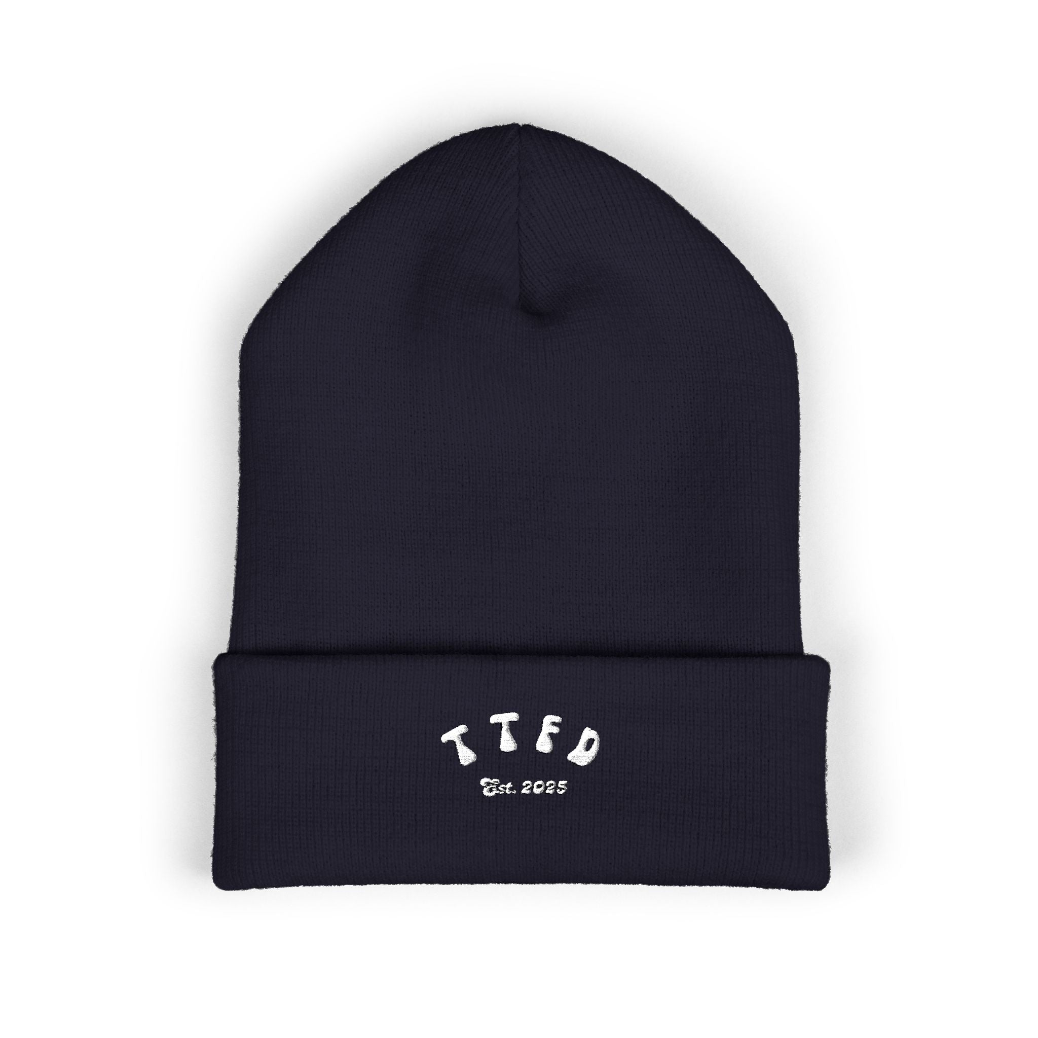 Embroidered 'TIFO' Cuffed Beanie — Cozy Olive Knit Winter Hat