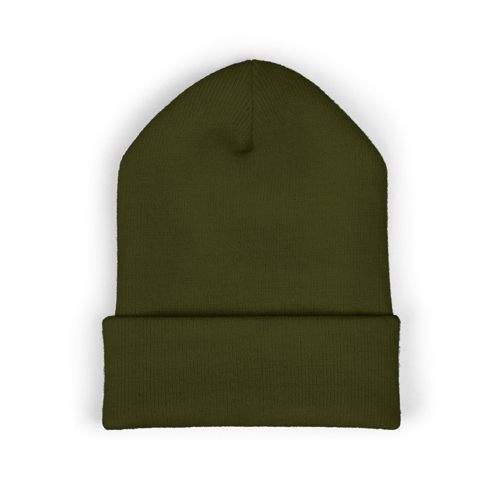 Embroidered 'TIFO' Cuffed Beanie — Cozy Olive Knit Winter Hat