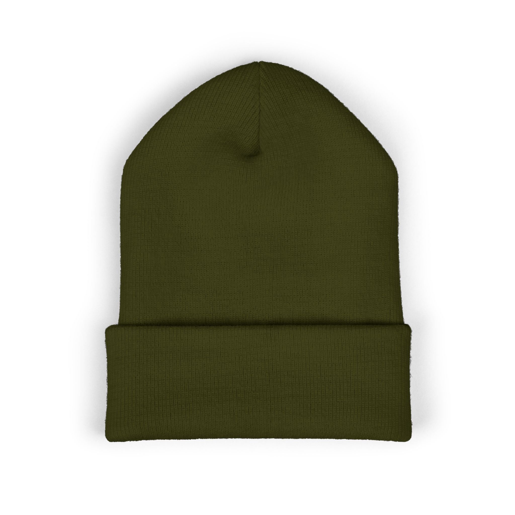 Embroidered 'TIFO' Cuffed Beanie — Cozy Olive Knit Winter Hat
