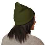 Embroidered 'TIFO' Cuffed Beanie — Cozy Olive Knit Winter Hat