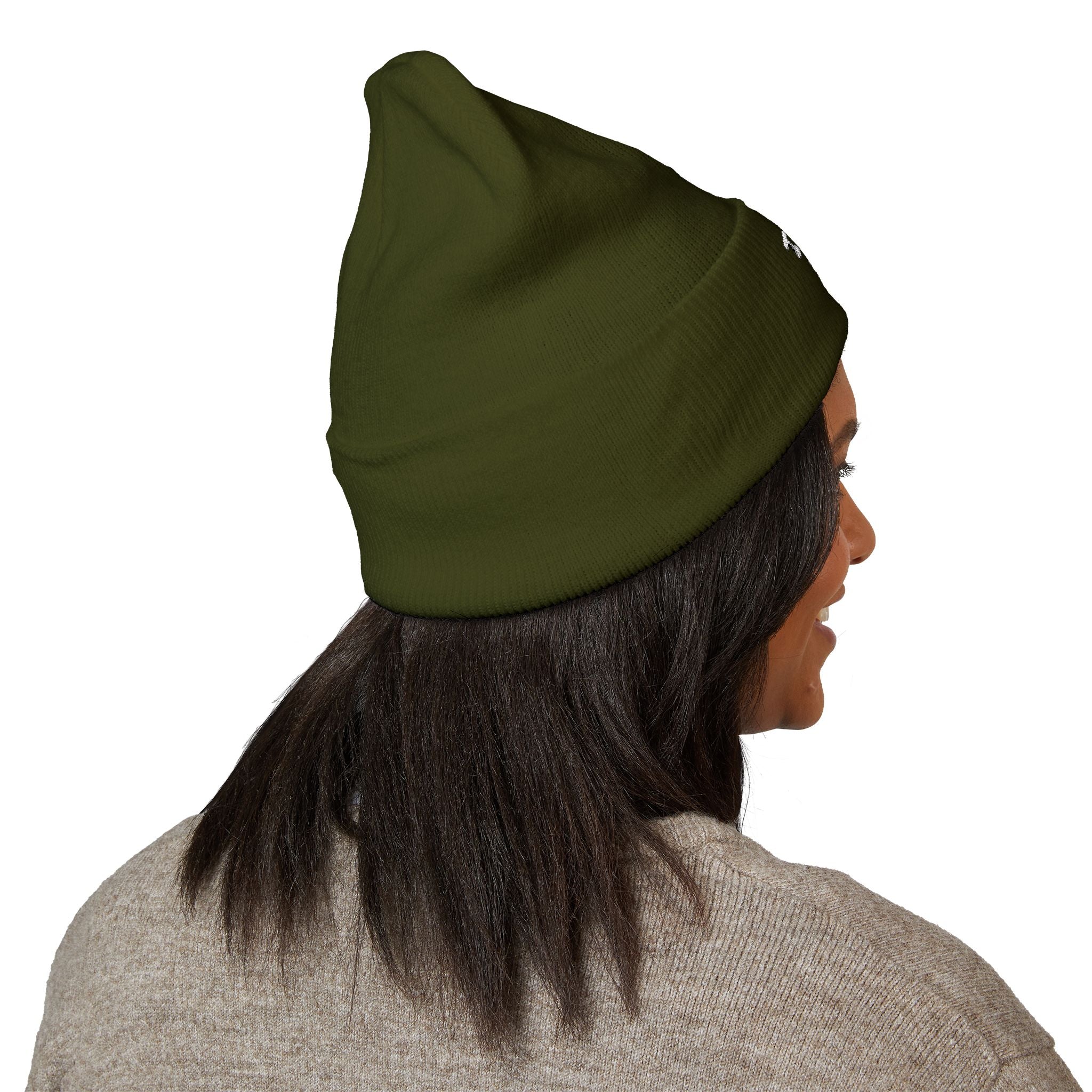 Embroidered 'TIFO' Cuffed Beanie — Cozy Olive Knit Winter Hat