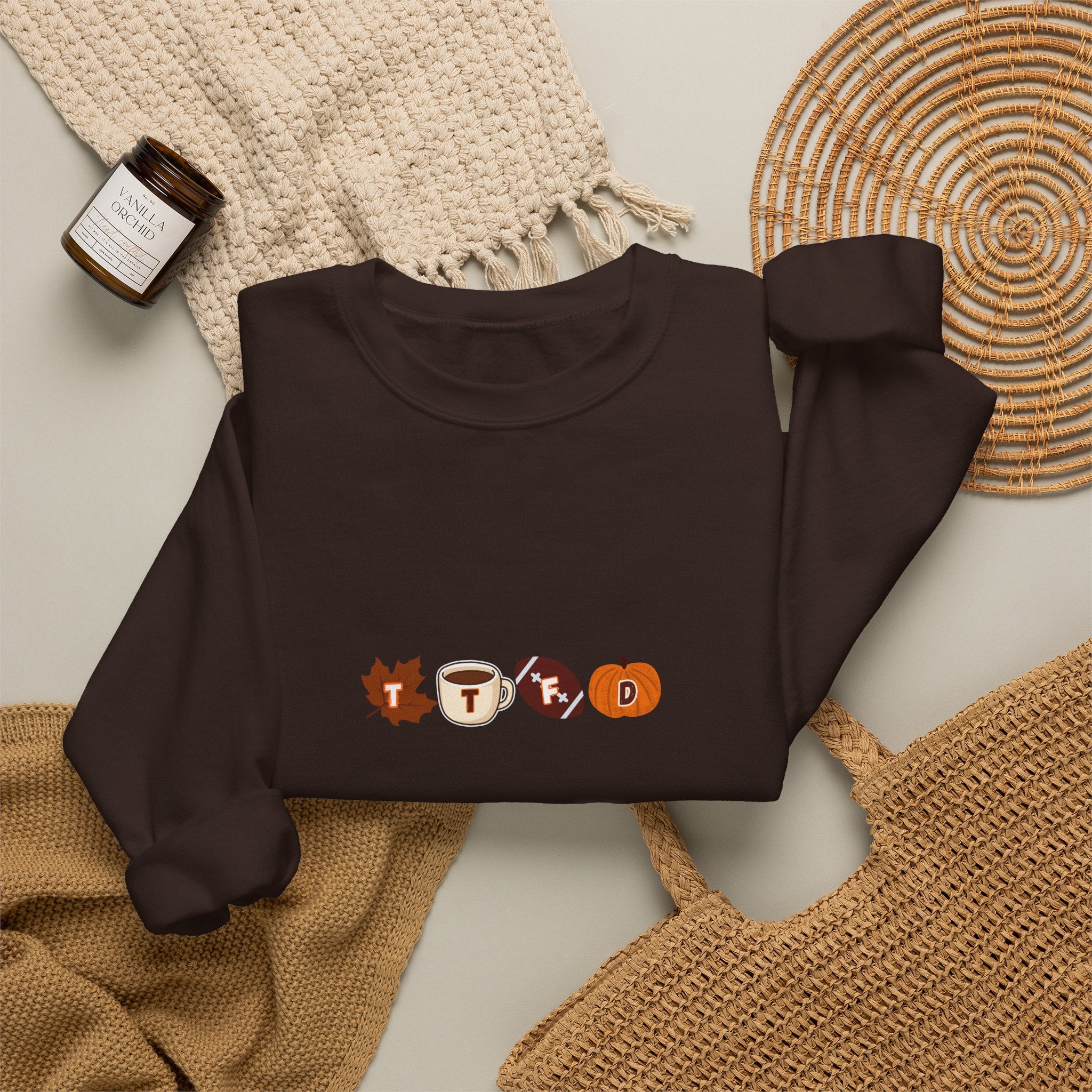 Fall Leaves & Pumpkins Crewneck Sweatshirt — Autumn Graphic Pullover