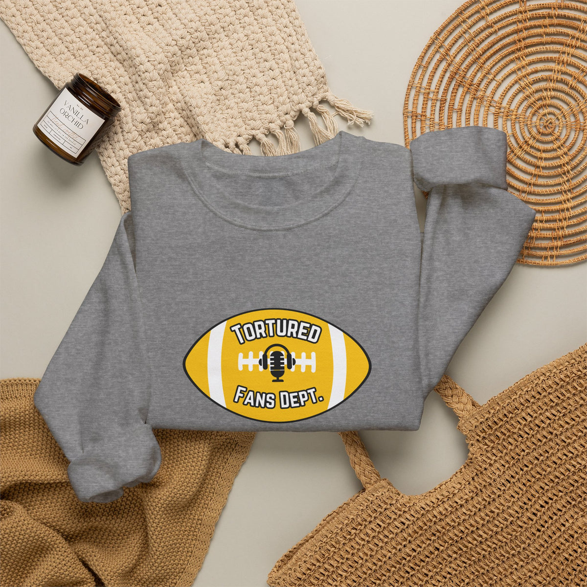 Tortured Fans Dept. Football Crewneck Sweatshirt (Yellow Logo)