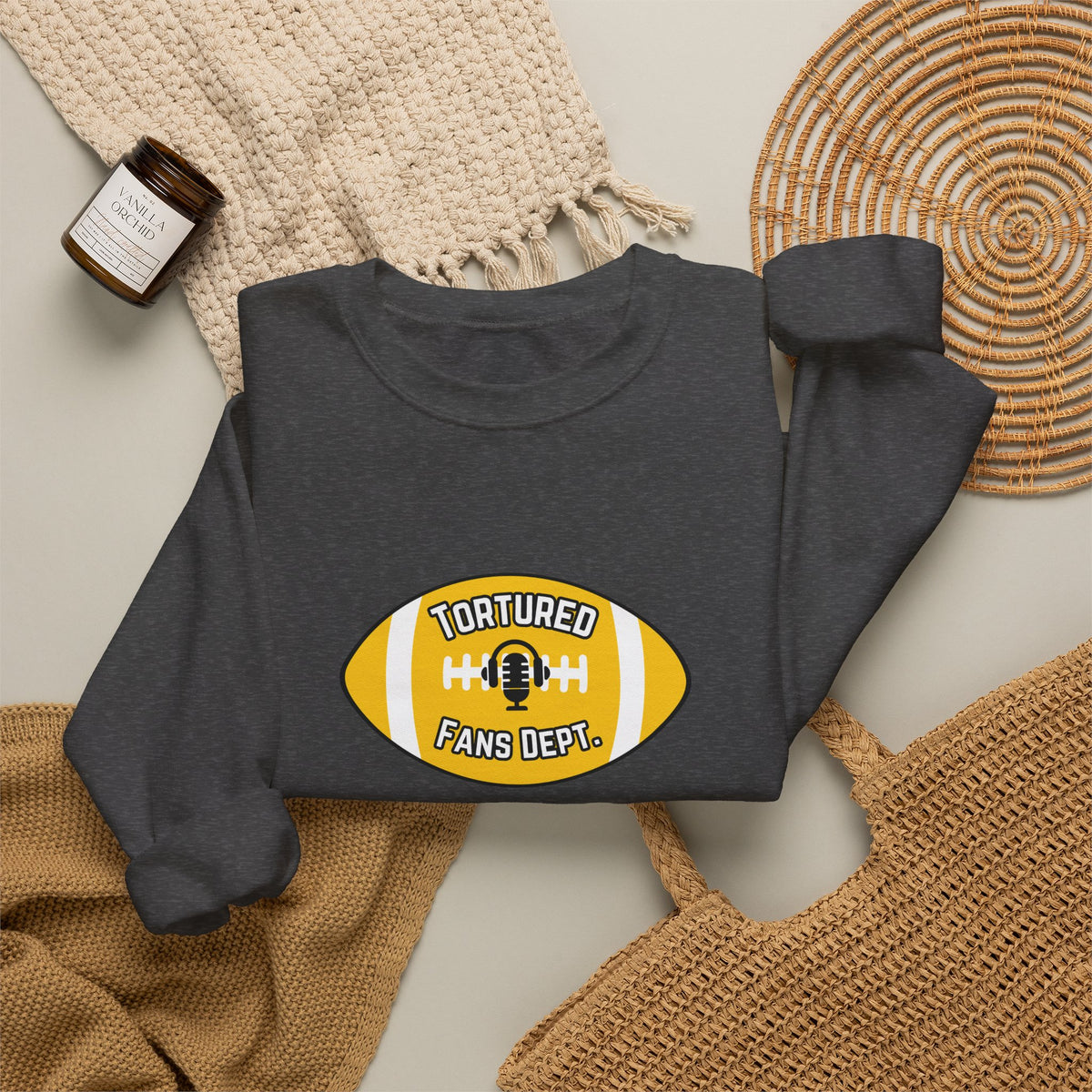 Tortured Fans Dept. Football Crewneck Sweatshirt (Yellow Logo)