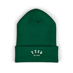 Embroidered 'TIFO' Cuffed Beanie — Cozy Olive Knit Winter Hat