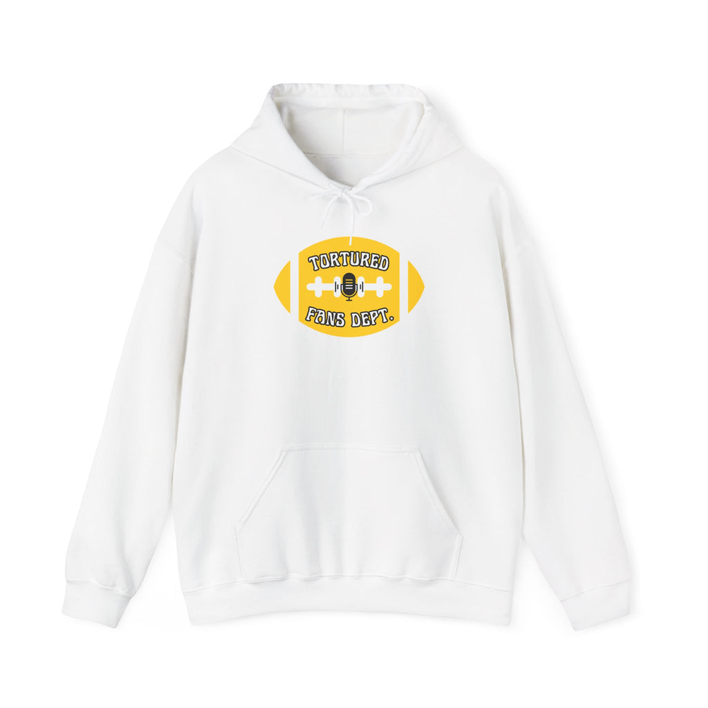 Football Graphic Hoodie — "Tortured Fans Dept." Yellow Logo