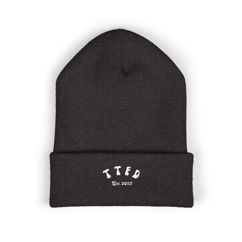 Embroidered 'TIFO' Cuffed Beanie — Cozy Olive Knit Winter Hat