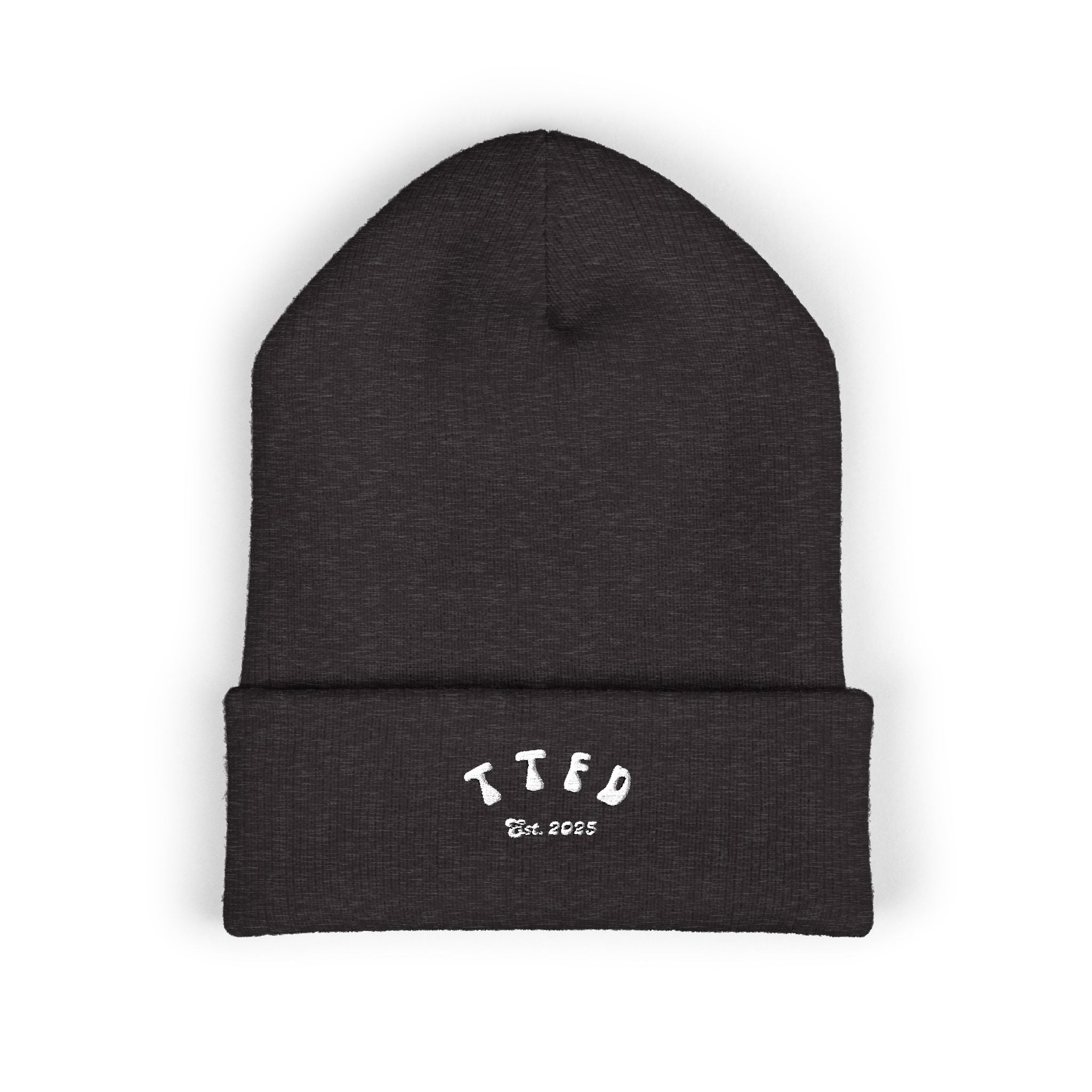 Embroidered 'TIFO' Cuffed Beanie — Cozy Olive Knit Winter Hat