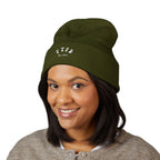 Embroidered 'TIFO' Cuffed Beanie — Cozy Olive Knit Winter Hat