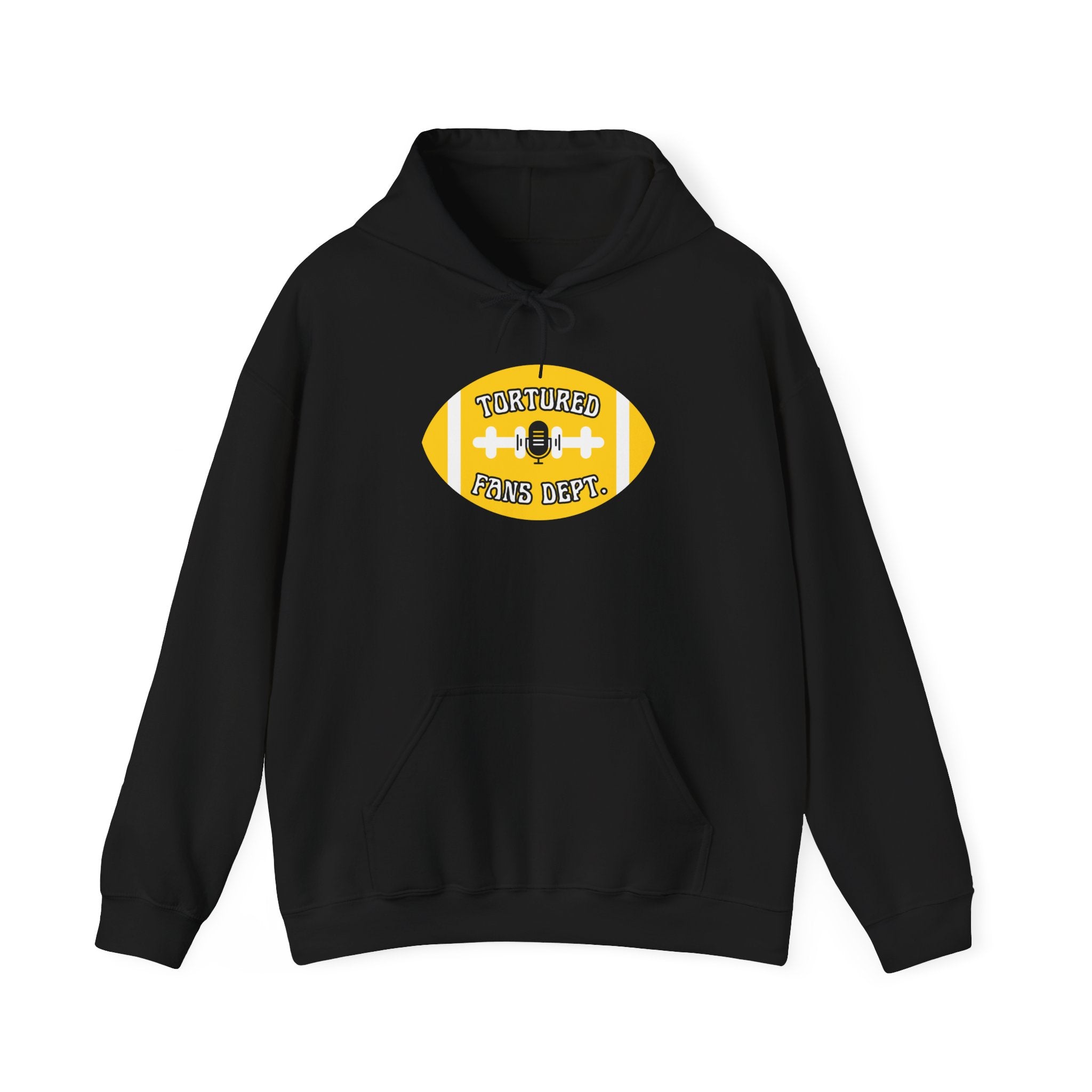 Football Graphic Hoodie — "Tortured Fans Dept." Yellow Logo