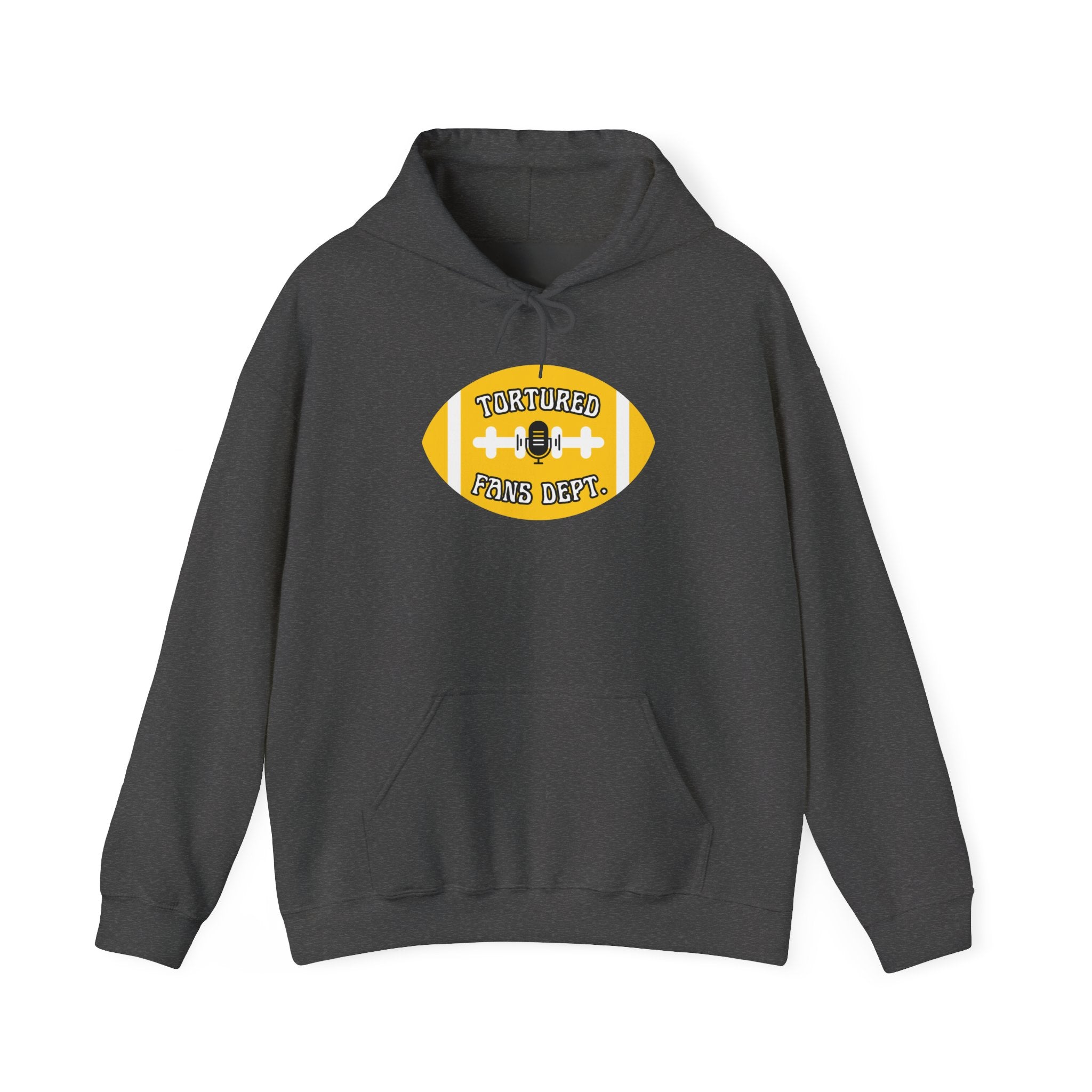 Football Graphic Hoodie — "Tortured Fans Dept." Yellow Logo