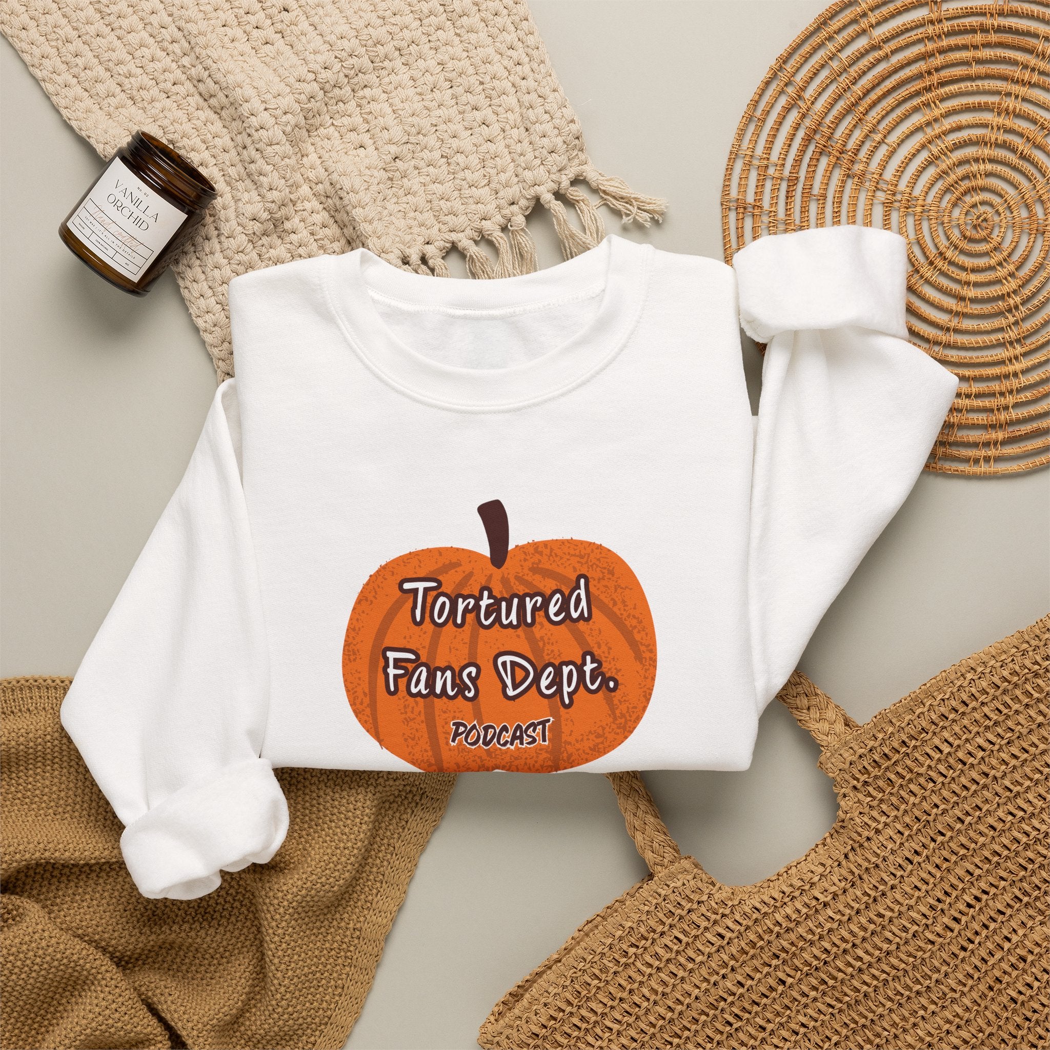 Crewneck Sweatshirt — Pumpkin "Tortured Fan" Halloween Graphic