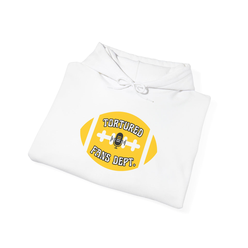 Football Graphic Hoodie — "Tortured Fans Dept." Yellow Logo