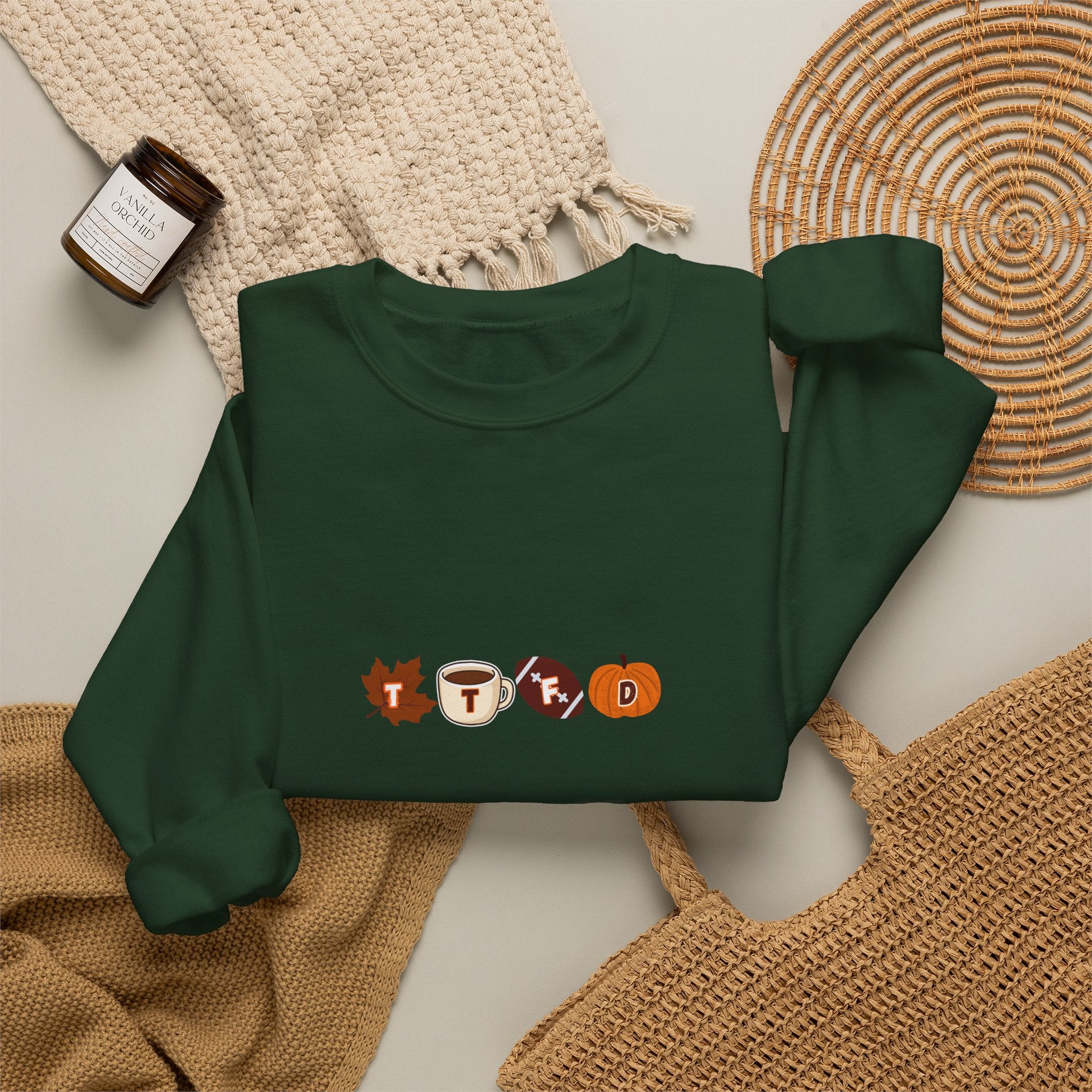 Fall Leaves & Pumpkins Crewneck Sweatshirt — Autumn Graphic Pullover