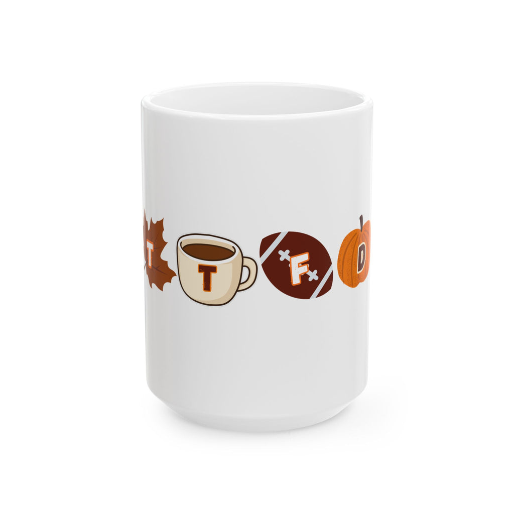 Fall Football Coffee Mug – Cute Pumpkin, Leaf & Cocoa Icons (11oz/15oz)
