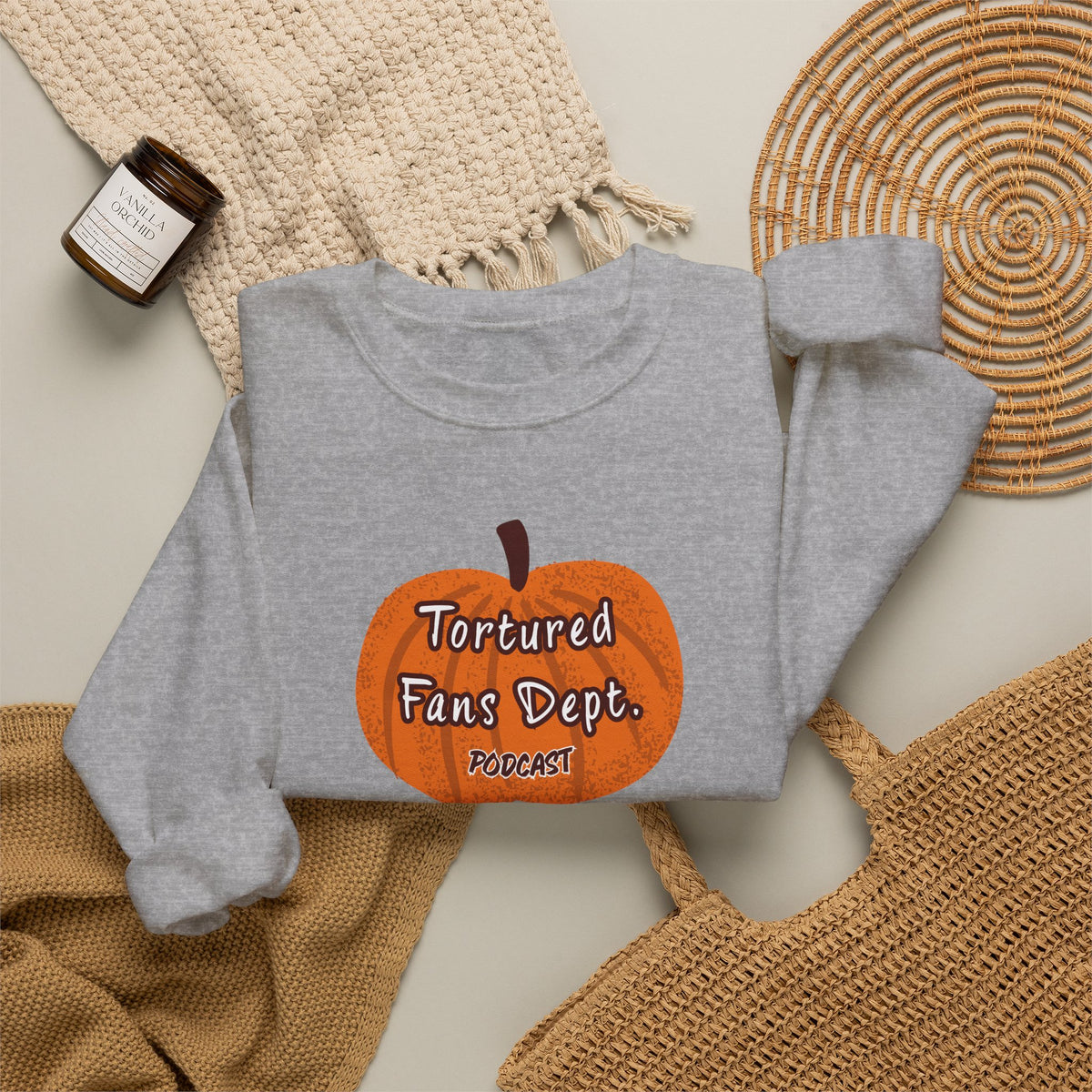 Crewneck Sweatshirt — Pumpkin "Tortured Fan" Halloween Graphic