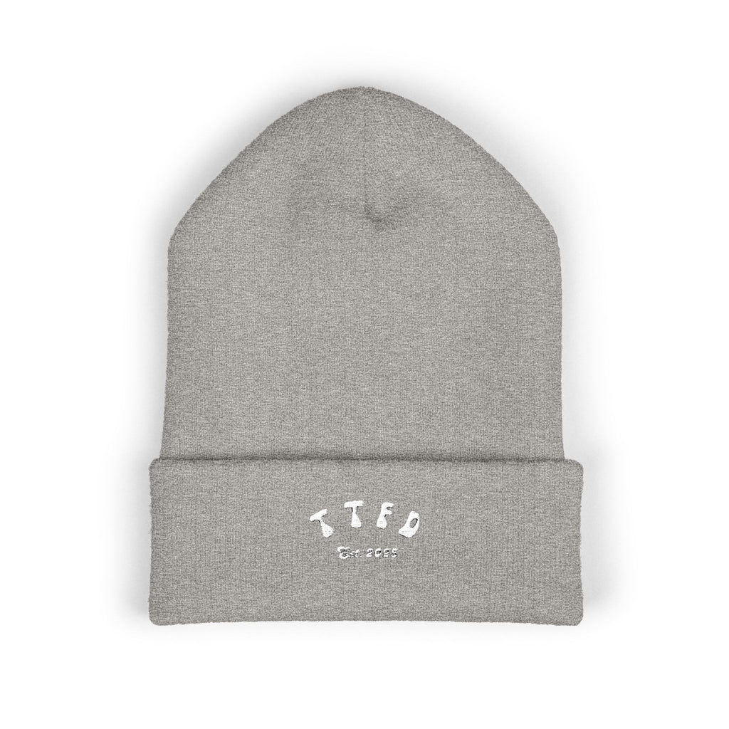 Embroidered 'TIFO' Cuffed Beanie — Cozy Olive Knit Winter Hat