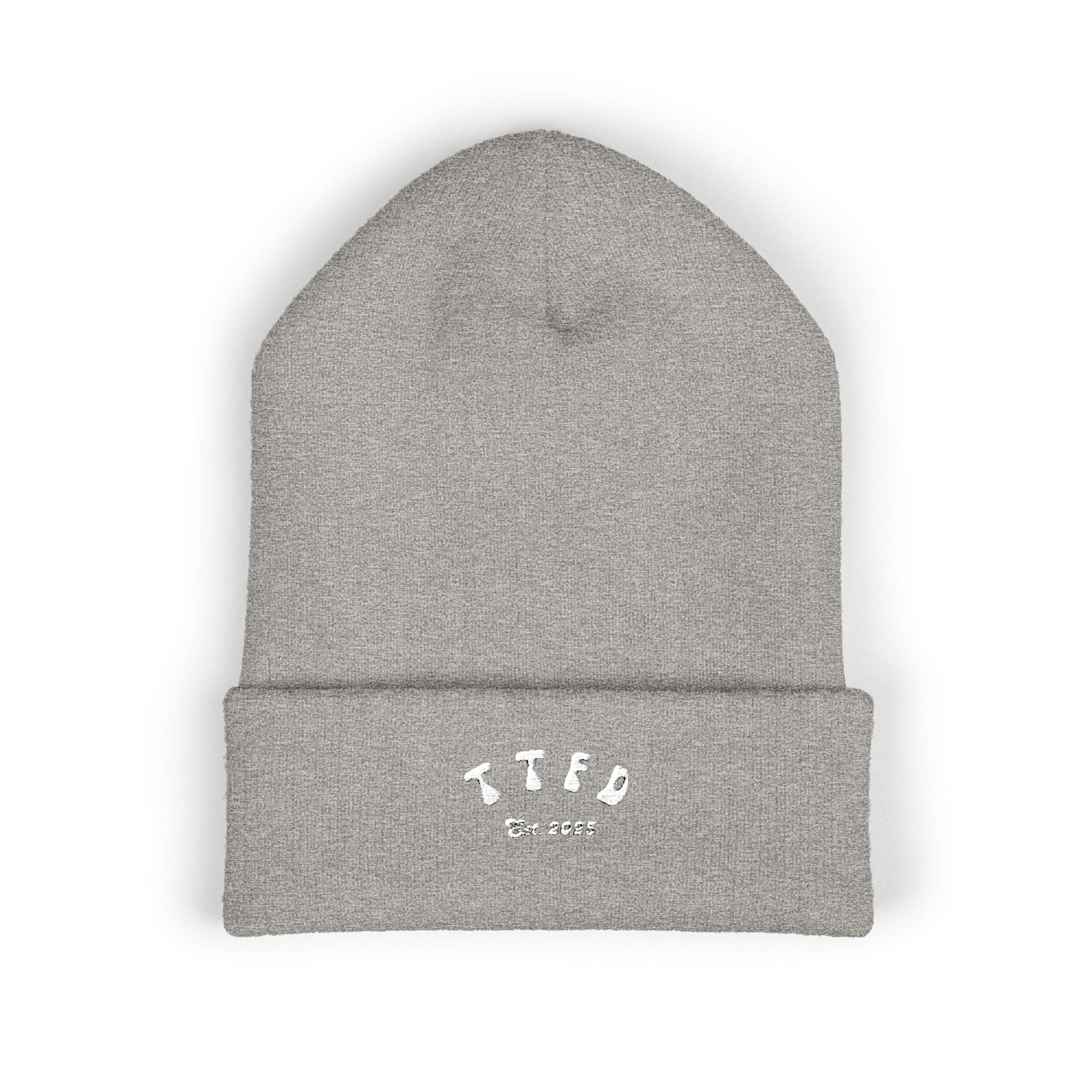 Embroidered 'TIFO' Cuffed Beanie — Cozy Olive Knit Winter Hat