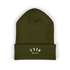 Embroidered 'TIFO' Cuffed Beanie — Cozy Olive Knit Winter Hat