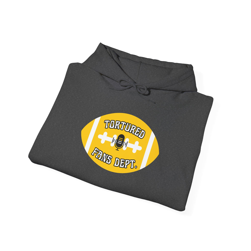 Football Graphic Hoodie — "Tortured Fans Dept." Yellow Logo