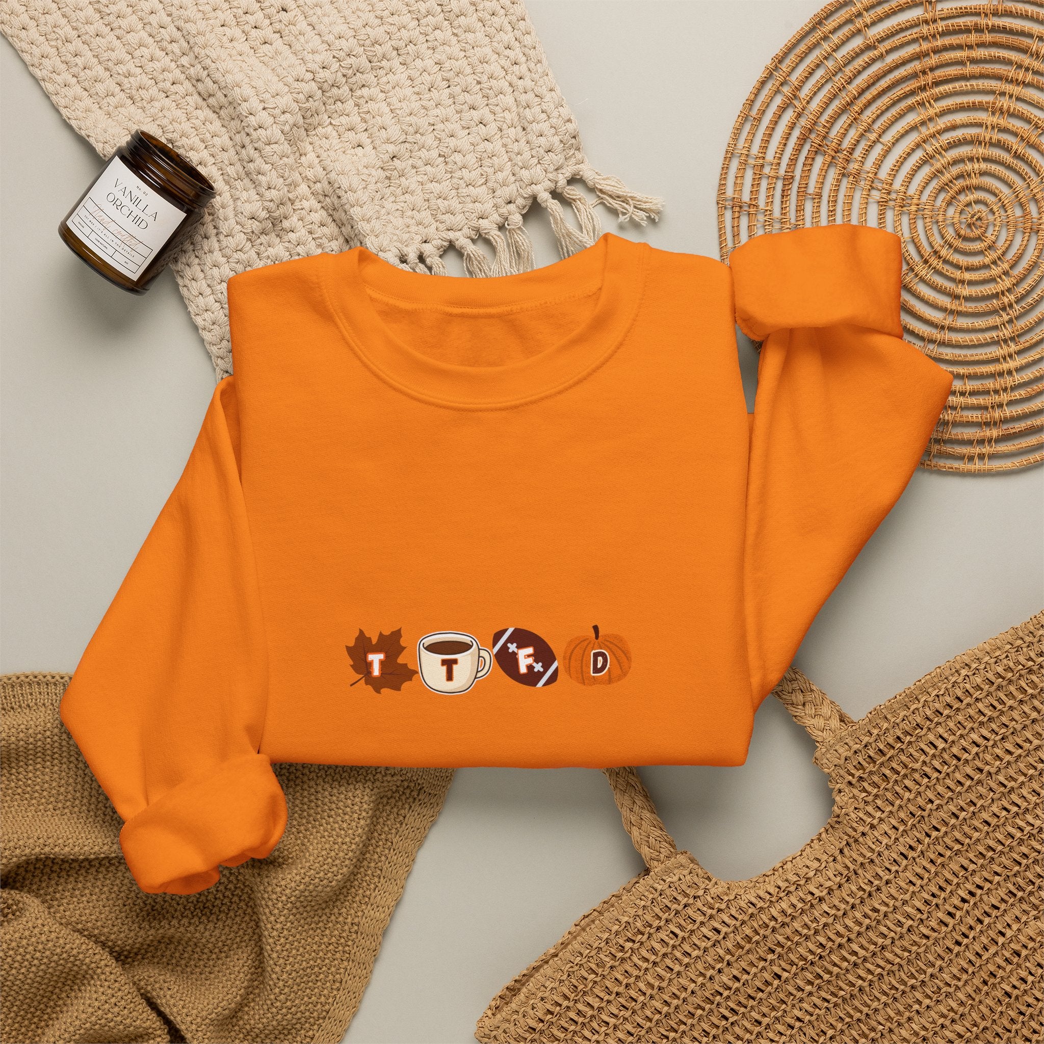 Fall Leaves & Pumpkins Crewneck Sweatshirt — Autumn Graphic Pullover