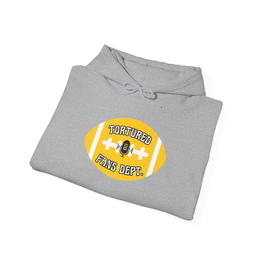 Football Graphic Hoodie — "Tortured Fans Dept." Yellow Logo
