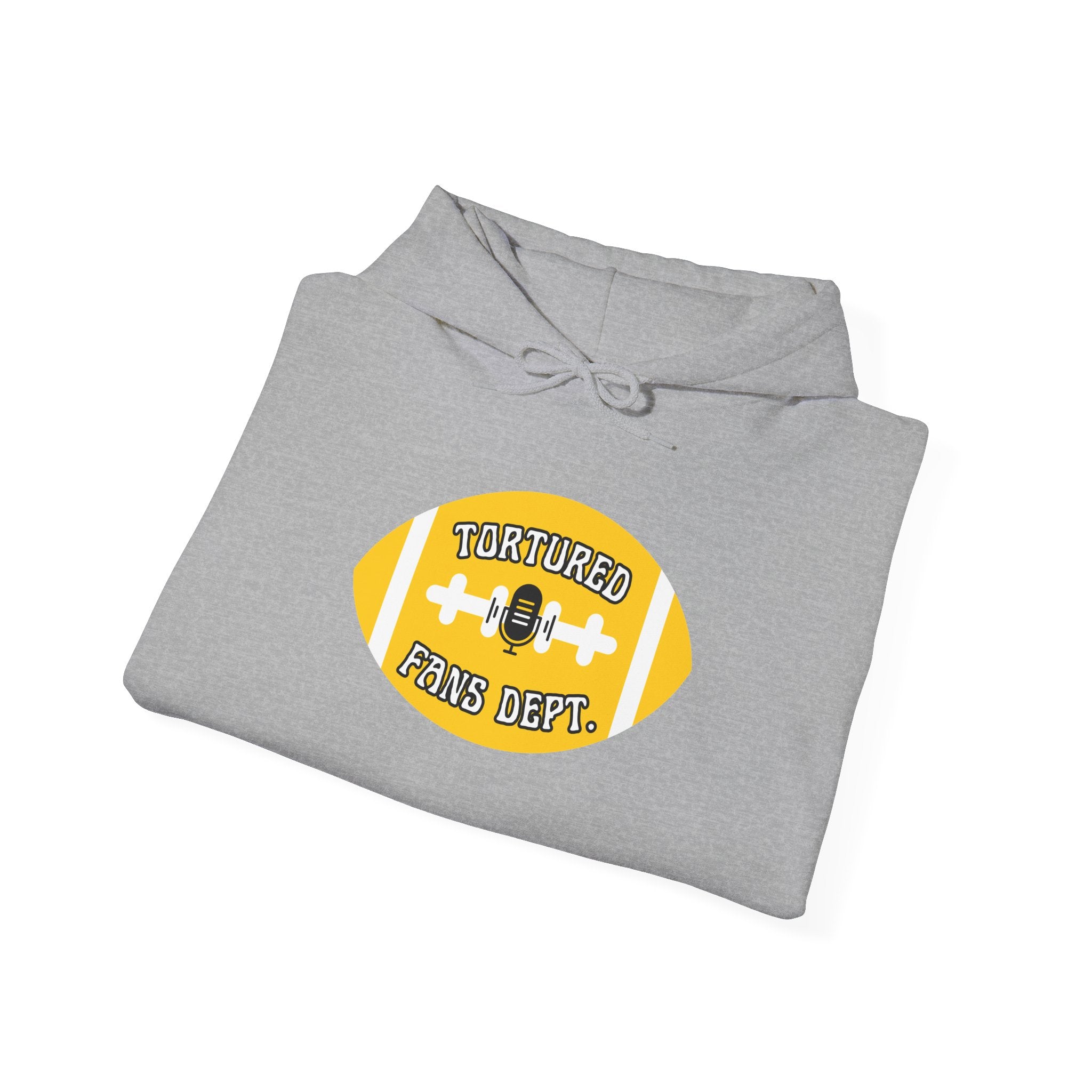 Football Graphic Hoodie — "Tortured Fans Dept." Yellow Logo