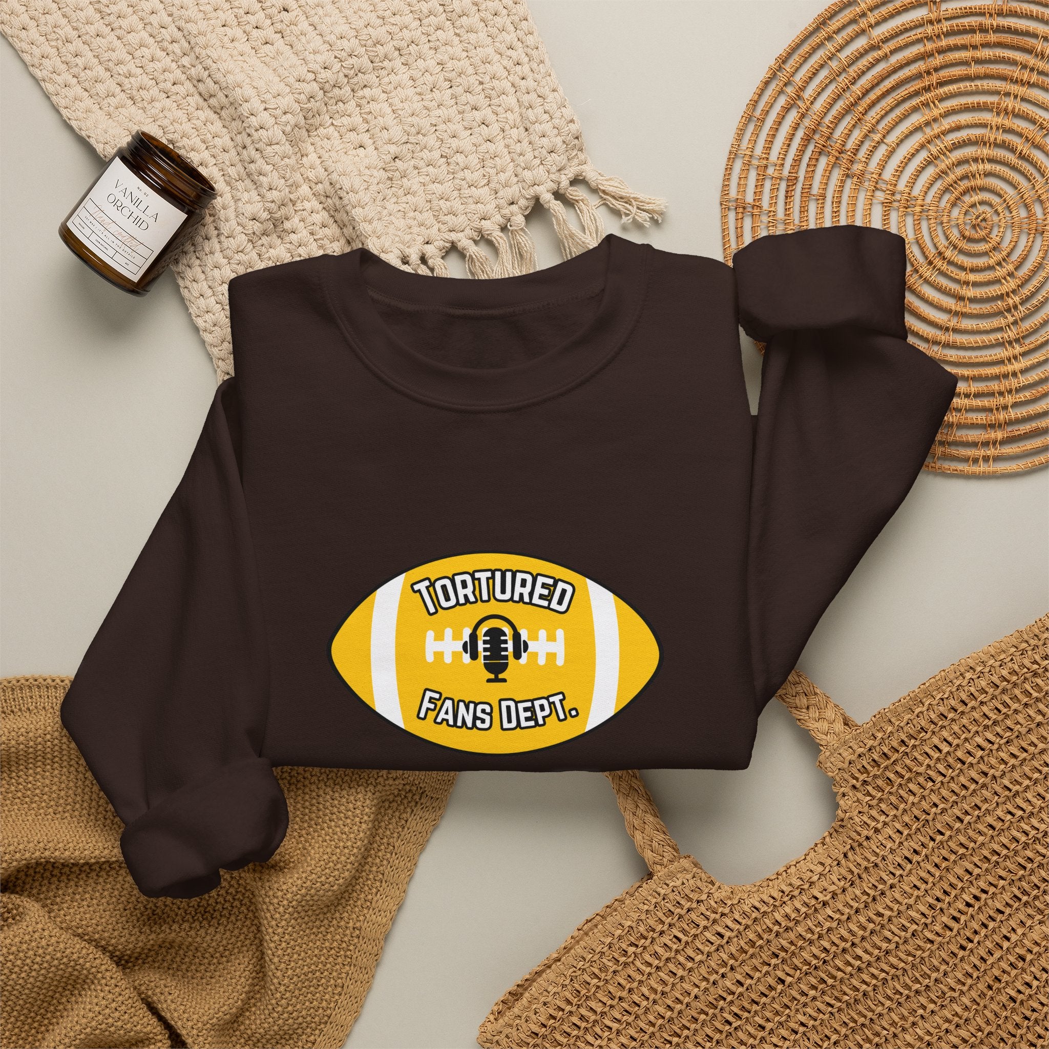 Tortured Fans Dept. Football Crewneck Sweatshirt (Yellow Logo)