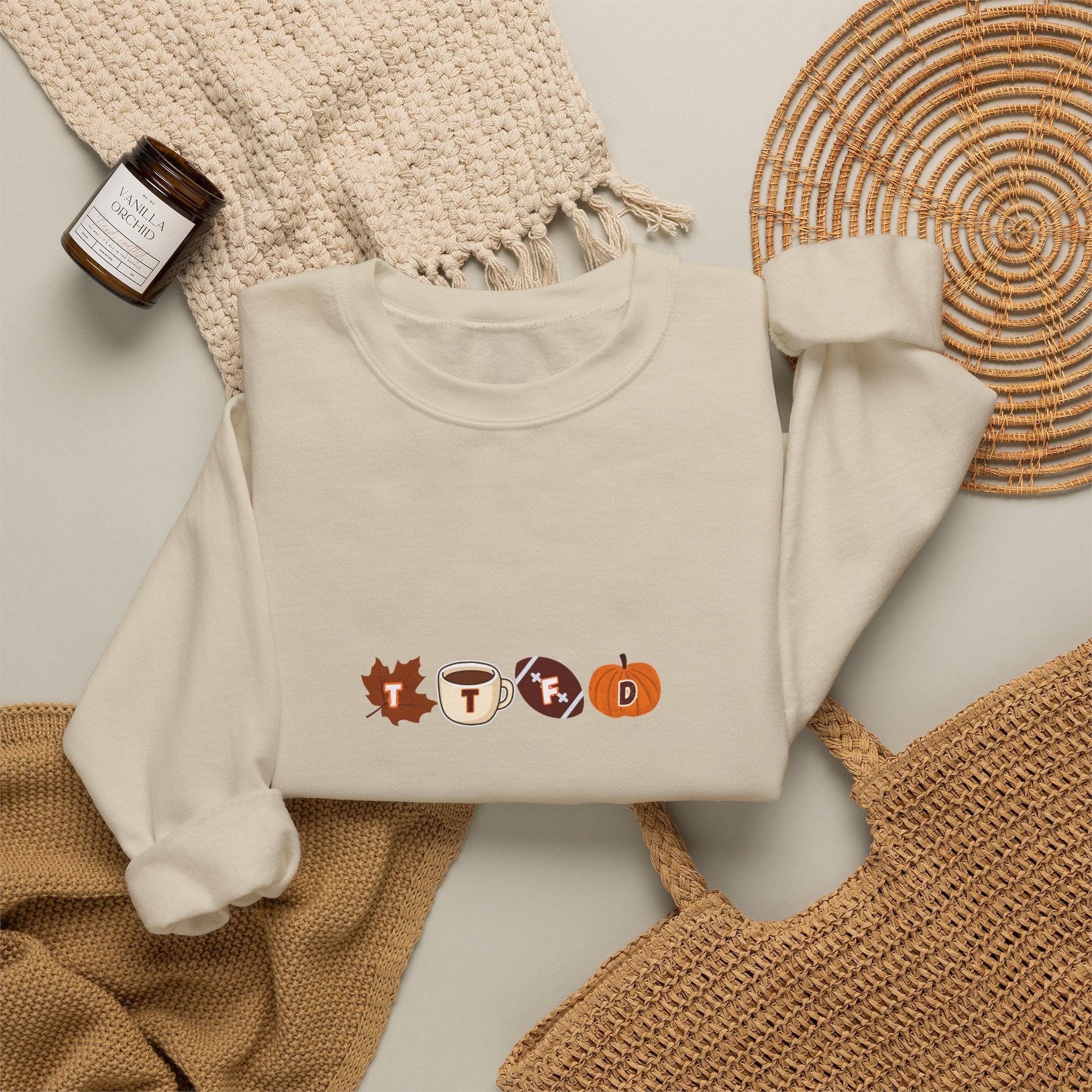Fall Leaves & Pumpkins Crewneck Sweatshirt — Autumn Graphic Pullover