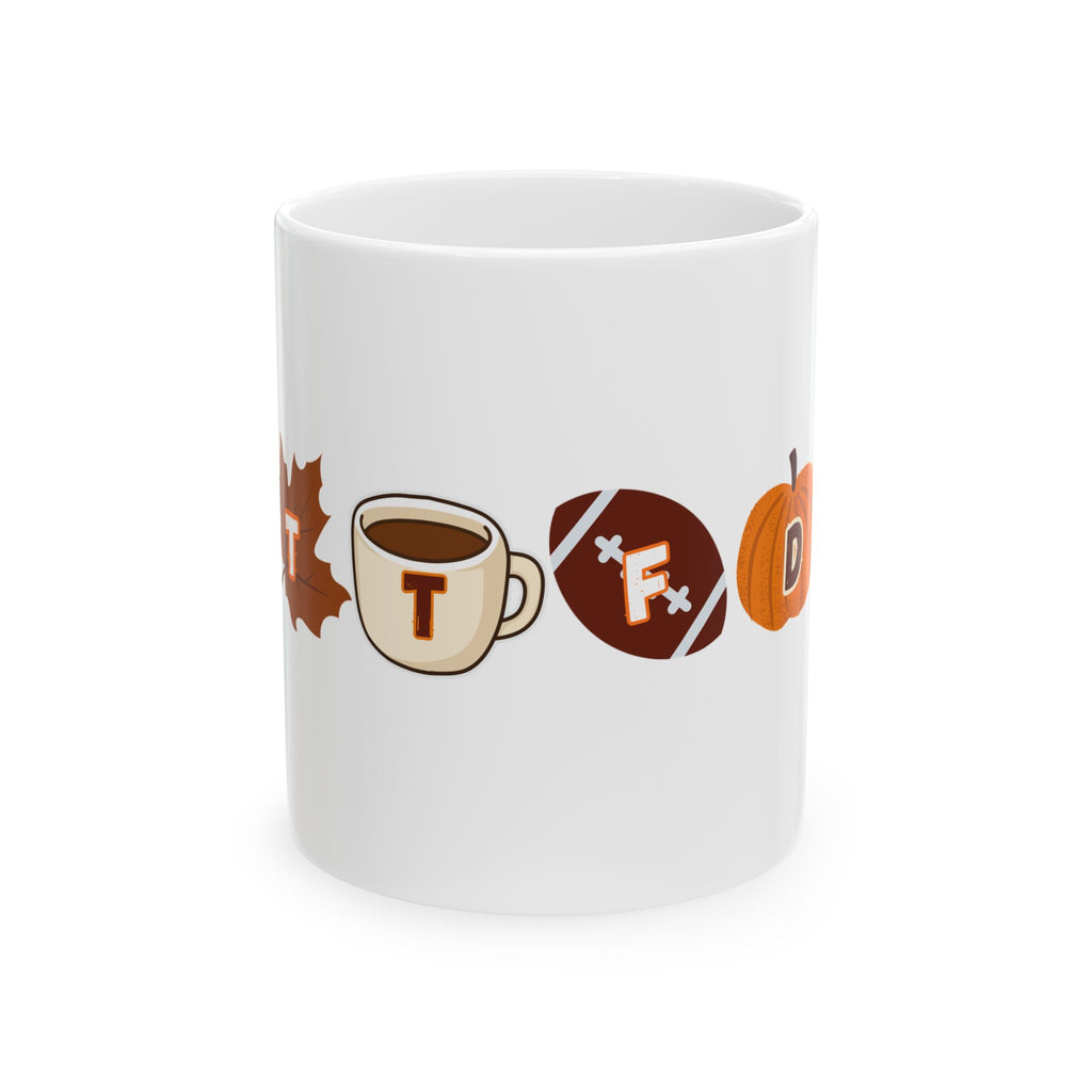 Fall Football Coffee Mug – Cute Pumpkin, Leaf & Cocoa Icons (11oz/15oz)